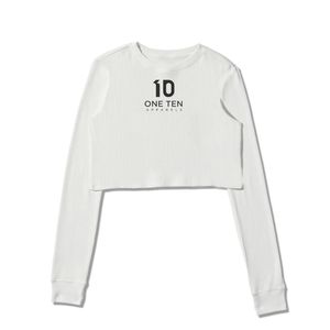 ONE TEN APPARELS Men's White Long Sleeve Crop <b>Top</b> Knitted Cotton O-Neck Casual Sweatshirt with Front Logo Print - Product Image 2