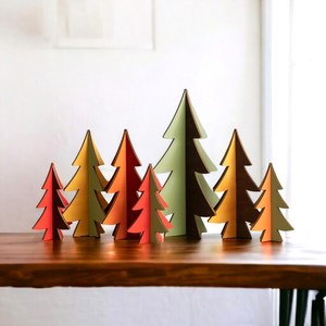 Ensemble de décorations de Noël en bois découpées au laser, décorations de table minimalistes, thème hivernal multicolore, trio - Product Image 4