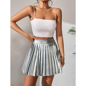 Minifalda Plisada de Cintura Alta de Cuero Sintético Plateado para Mujer 2026, Falda de Fiesta Estilo Skater - Product Image 4