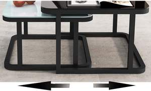 Table basse élégante et moderne en métal noir avec plateau effet marbre 20x20, écologique, 1 pièce, tables gigognes pour salon, bureau, maison - Product Image 3