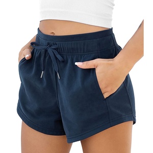 Shorts Deportivos de Cintura Alta para Mujer, Color Oscuro, con Bolsillos, Spandex/Poliéster, Felpa Francesa, Cintura Elástica, Secado Rápido, para Verano y Entrenamiento - Product Image 1