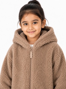 Girls <b>Teddy</b> Fleece Hooded <b>Jacket</b> Beige Brown Sherpa Winter Coat Soft Fluffy Full Zip <b>Kids</b> <b>Jacket</b> Warm Cozy Long Sleeve Outerwear - Product Image 4