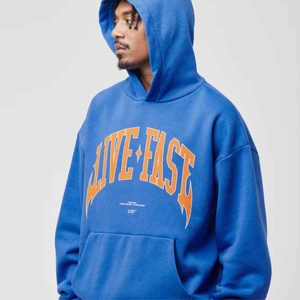 Sweat à capuche graphique oversize en molleton bleu roi, épais, à épaules tombantes, avec imprimé lettres, vente en gros - Product Image 3