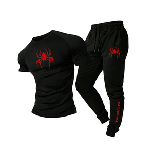 <b>Mens</b> Black <b>Summer</b> Compression Breathable Quick Dry Sports Tracksuit Set Short Sleeve Training Shirt Jogger <b>Pants</b> Front Athletic - Product Image 1