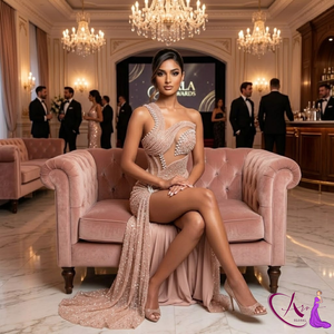 Luxury <b>One</b> Shoulder Evening Gown for Women | Elegant Beaded Bodycon Long <b>Dress</b> with High Slit Designer Party Wear Custom Made - Product Image 5