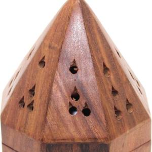 Mabkhara en bois de manguier en forme de pyramide octogonale avec couvercle à charnière, brûleur de Bakhoor saoudien traditionnel, style Majlis Oud Dakhoon Tower, vente en gros - Product Image 5