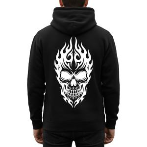 Custom Logo <b>Men</b>’s <b>Black</b> <b>Fleece</b> Hoodie Bulk Wholesale Streetwear Pullover Hip Hop Flame Skull Graphic Heavyweight Winter Hoodies - Product Image 2