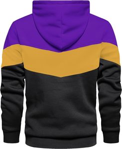Sudadera con Capucha para Hombre en Bloques de Color Morado y Amarillo - Sudadera de Forro Polar con Paneles en Contraste - Sudadera Casual de Moda con Corte Ajustado - Product Image 3
