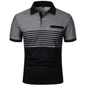 Men's Black And Beige Striped Short Sleeve Polo Shirt Knitted Casual Regular Fit With Pocket Color Blocked Design - Product Image 4