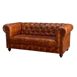 Genuine Leather Two Seater Chesterfield <b>Sofa</b> with Deep Quilted Backrest Rolled Arms Solid Wood Frame Luxury Lounge Couch - Product Image 2