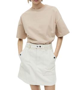 เสื้อยืดคอกลมคอกลมสีพื้นทำจากผ้าฝ้าย100% สำหรับผู้หญิงเสื้อยืดคอกลมสำหรับฤดูร้อนสั่งตัดสีอ่อนเบจสำหรับผู้หญิง - Product Image 3