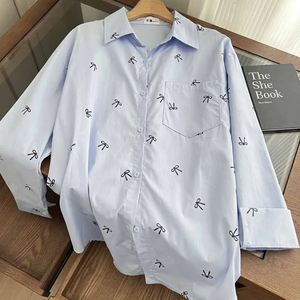 Blusa holgada con estampado tejido para mujer, jersey de manga larga con bolsillo y botones, estilo coreano informal y sencillo para uso diario - Product Image 5