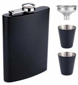 Flacon de poche avec entonnoir 10oz en acier inoxydable noir mat – Bouteille à vodka et whisky la plus vendue - Product Image 1