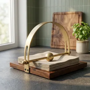 Porte-serviettes en bois Golden Arc avec cadre métallique, porte-mouchoirs pour table à manger, hôtel, restaurant, décoration de cuisine - Product Image 5