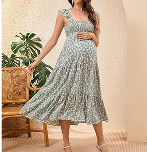 Vestidos de Maternidad para Madres, Largos hasta el Suelo, Transpirables, sin Mangas, Estampados, Elegantes, Vestidos de Embarazo en Oferta - Product Image 3