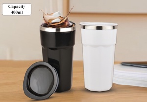 Gobelet isotherme en acier inoxydable de 350 ml au design moderne et haut de gamme avec poignée et couvercle, tasse de voyage sous vide pour le bureau, la voiture et l'extérieur - Product Image 5