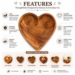 <b>Heart</b> Shaped Mango <b>Wooden</b> Serving Platter Decorative Tray with Finish Handmade <b>Wooden</b> Snack Serving Plate for Restaurant Decor - Product Image 2