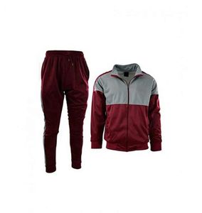 Men's <b>Maroon</b> Gray Color Block Tracksuit Full Zip Sweatshirt With Side Pockets And Jogger Pants Casual Autumn Wear - Product Image 1