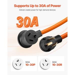 Cavo di prolunga per asciugatrice NEMA 10 30P 10 30R, 3m, 125V/250V, STW 10AWG/3C, 30A, con cavo in rame puro, disponibile nelle lunghezze 15m e 7,5m - Product Image 2