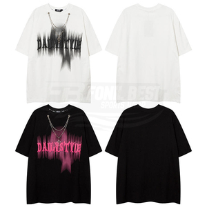 T-shirt décontracté oversize en polyester 100% à col rond avec logo et dentelle, doux et respirant, pour le printemps et l'été - Product Image 5