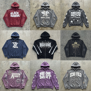 เสื้อฮู้ดซิปผู้ชายคุณภาพสูง ผ้าฝ้ายฟลีซ 100% สไตล์ดิสเทรส เป็นมิตรกับสิ่งแวดล้อม ทรงโอเวอร์ไซส์ หนานุ่ม สวมใส่สบาย สไตล์สตรีทแวร์ ระบายอากาศได้ดี - Product Image 4