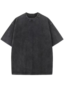 Custom Printed Chest Logo Personalized Front Silk Screen Printed Turtleneck Men's Washed Aged 100% Cotton Formal Short T-Shirt - Product Image 2