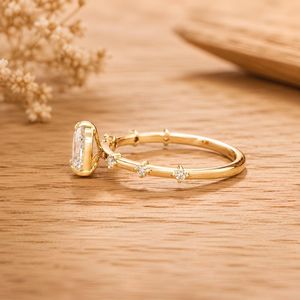 Diamond Solitaire Minimalist Engagement Ring Pear Brilliant And Round Cut Lab Grown 10k 14k 18k Solid Gold Prong Set Fine Ring - Product Image 5