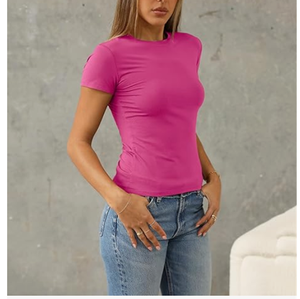 T-shirts d'été pour femmes de haute qualité à épaules tombantes et manches courtes, logo personnalisé, séchage rapide - Product Image 3