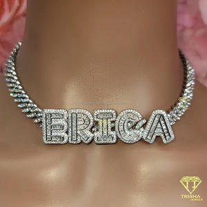 Luxury " ERICA " <b>Letter</b> Pendant Necklace Moissanite Diamond Cuban Chain Custom Hip Hop Jewelry Gift - Product Image 5