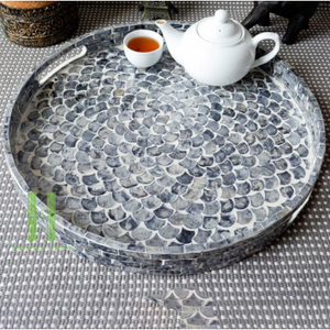 Mother of Pearl Serving Tray for Elegant Dining Table Decoration Luxury Bohemian Eco-Friendly Charger <b>Plates</b> for Weddings - Product Image 1