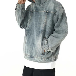 New Arrival Oversized Acid Wash <b>Denim</b> Hoodie for Men Best Selling Men's Cheap price Solid <b>material</b> <b>Denim</b> Hoodies - Product Image 6