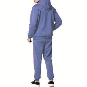 Survêtement à capuche pour homme, bleu uni, 100% coton, respirant, séchage rapide, épaisseur polaire, manches longues, sweat-shirt décontracté, poches latérales - Product Image 3