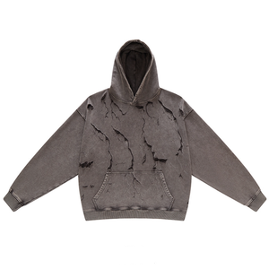 Sweat-shirt à capuche surdimensionné pour homme, imprimé craquelé, 100% coton, tissu éponge français, style décontracté d'automne - Product Image 6