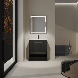 Lavanderia da bagno indipendente da 30 pollici con lavello in ceramica 2 porte a chiusura morbida mobile in compensato-lavabo da bagno - Product Image 2