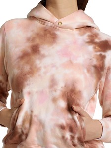 Sweat-shirt à capuche personnalisé pour femme, tie-dye rose et marron, motif marbré nuage, en coton French Terry, col boutonné, poche, vente en gros OEM - Product Image 6