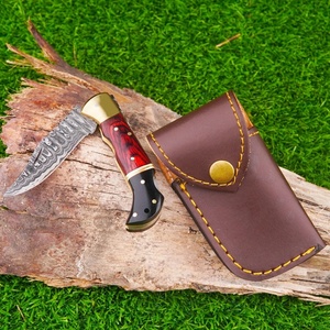 Couteau pliant à lame fixe en acier Damas fait main, manche en bois et micarta, étui en cuir, vente en gros, couteaux de chasse haut de gamme - Product Image 1