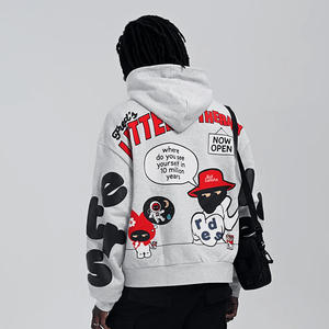 Sudadera con capucha y cremallera de algodón polar gris jaspeado de invierno para hombre, con letras personalizadas y bordado desgastado, estilo oversize - Product Image 4