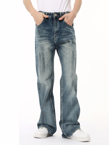 Wholesale Custom Breathable Winter <b>Print</b> Straight Denim 100% Cotton <b>Mens</b> Casual <b>Jeans</b> Vintage Dark Wash Heavyweight Durable - Product Image 1