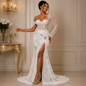 Tissu en dentelle filet de luxe nigérian classique à motif floral avec perles tubulaires en pierre, idéal pour les tenues de fête, en polyester/coton - Product Image 6
