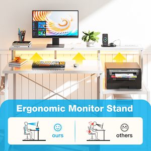 Scrivania da Gaming da 48 Pollici con Supporto Monitor, Porte USB e Prese di Corrente, Ripiano per Stampante per Ufficio Domestico - Product Image 3