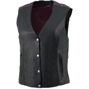 VIBE SEWN 2025 Most Selling Custom Design Women Gothic <b>Biker</b> Genuine <b>Leather</b> Motorcycle <b>Vest</b> Double Breasted Side Stretch Panel - Product Image 5