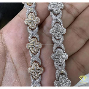 กำไลข้อมือเพชรโมอิสซาไนต์สุดหรู ดีไซน์ลายดอกโคลเวอร์ เงินแท้ 925 เครื่องประดับฮิปฮอปสำหรับผู้ชายและผู้หญิง - Product Image 2