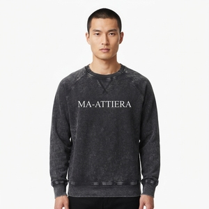 Mens <b>Black</b> Acid Wash Crewneck <b>Sweatshirt</b> With Text Print Casual Streetwear Pullover Top - Product Image 1