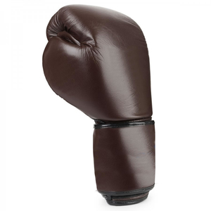 Gants de boxe en cuir PU marron, à doigts entiers, avec fermeture à lacets réglable au poignet, pour entraînement et sparring adultes - Product Image 3