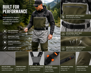 Cuissardes de pêche imperméables et respirantes avec pieds en chaussette, bretelles réglables pour la pêche à la mouche et la chasse, vêtements OEM - Product Image 6