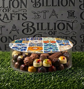 Boîte ronde en acrylique avec couvercle en acrylique imprimé, conteneur de rangement transparent moderne et luxueux pour fruits secs, chocolats, élégante boîte cadeau - Product Image 2