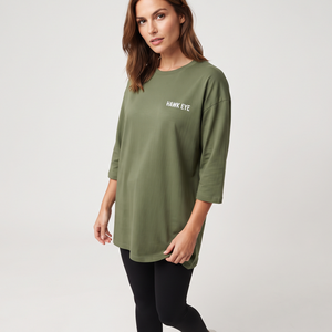 Women's Longline Oversized Crew Neck Cotton T Shirt Three Quarter Sleeve Lightweight Loose Casual Custom Clothing - Product Image 4