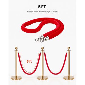 4 Corde in Velluto Rosso da 1,5 m per Pali Divisori con Ganci Argentati, Barriere per Gestione Folla per Ristoranti e Servizi Alberghieri - Product Image 5