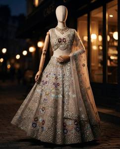 LAHENGA CHOLI DUPATTA BUTTER <b>FLY</b> <b>NET</b> EMBROIDERY SEQUNCE WORK WITH CANCAN & CANVAS PATTA - Product Image 1