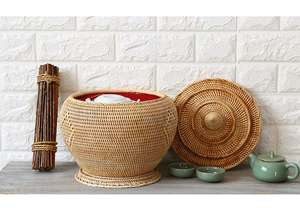 Cestas Redondas Hechas a Mano de Ratán Natural, Caja de Almacenamiento de Té con Asa, Diseño Flexible Vintage Ecológico, Organizador, Cestas de Almacenamiento para el Hogar - Product Image 6